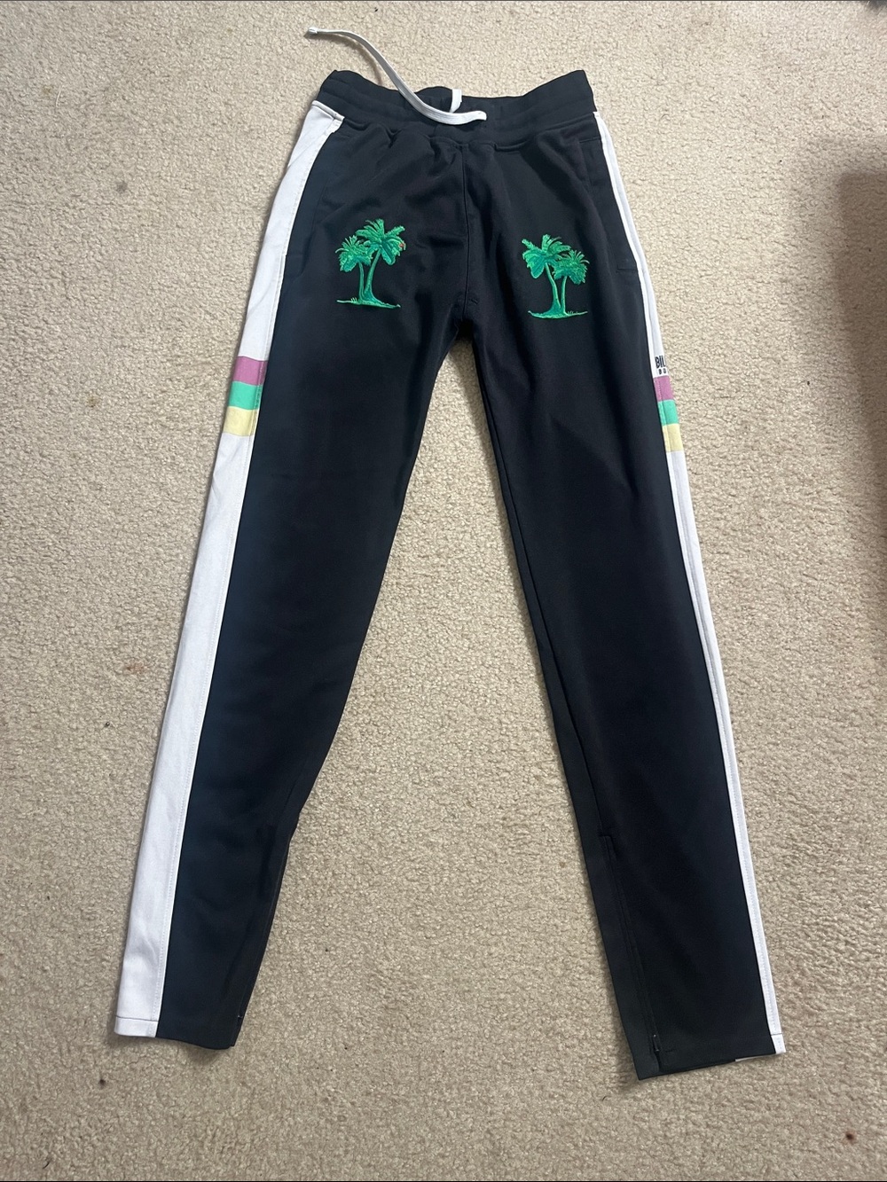 Billionaire Boys Club Black Track Pants with Green Palm Embroidery Slim Fit